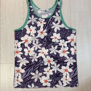 Parke & Ronen Floral and Animal Print Tank Top - Purple, White, Orange, Green